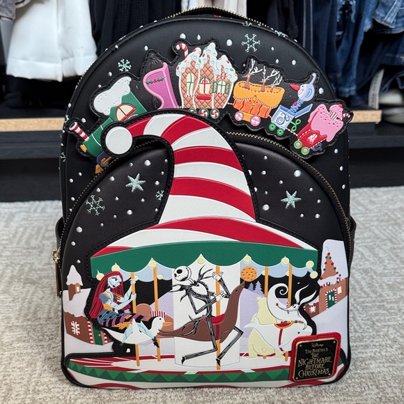 Disney Black and Red Nightmare Before Christmas Carousel Backpack - Picture 1 of 10